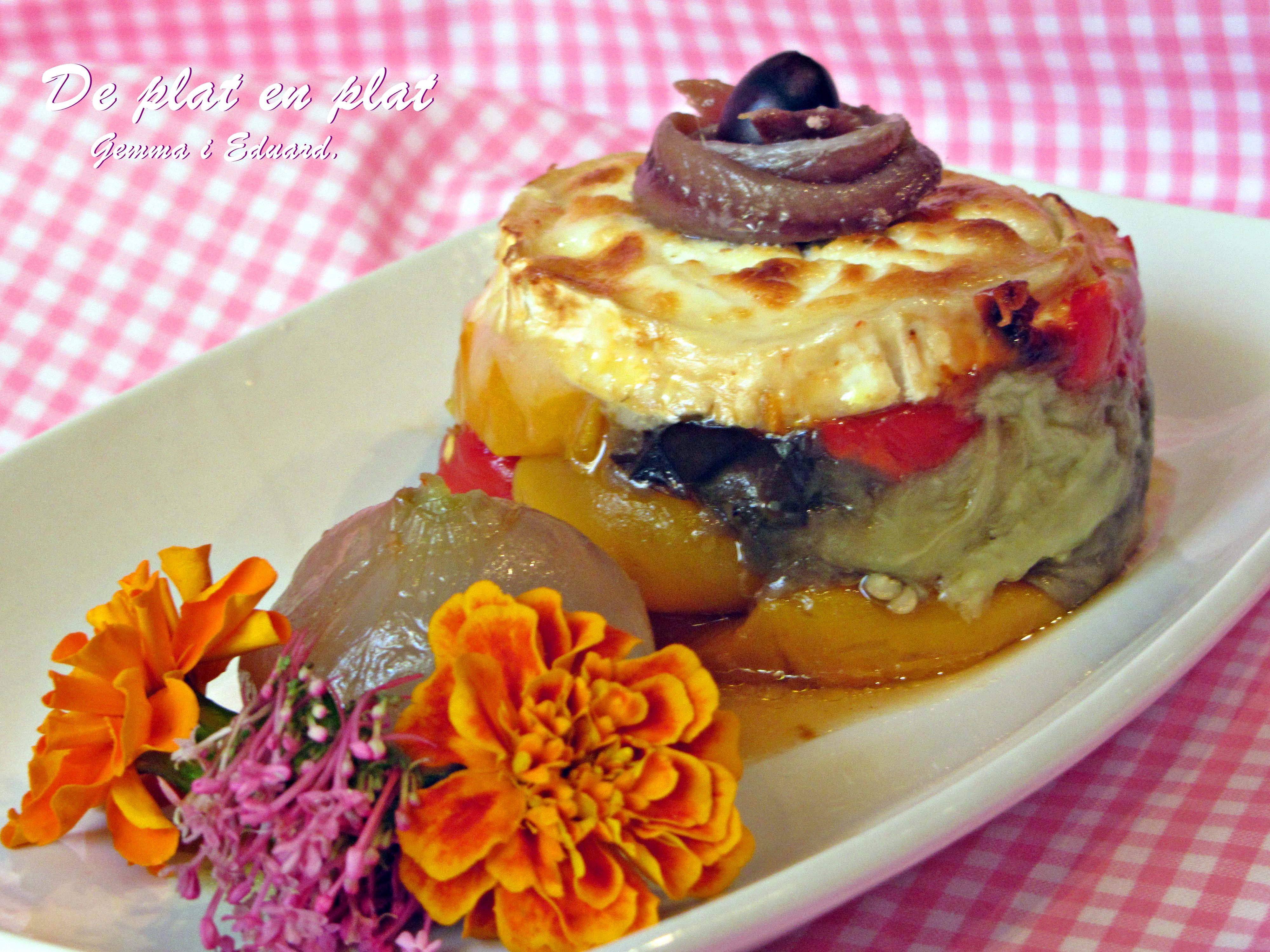 Timbal d’Escalivada amb Formatge de Cabra gratinat